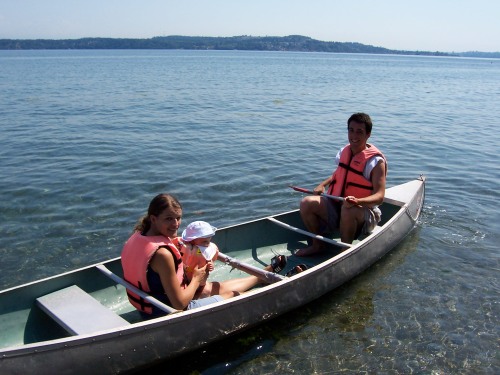 In Puget Sound for Julian's first canoe ride